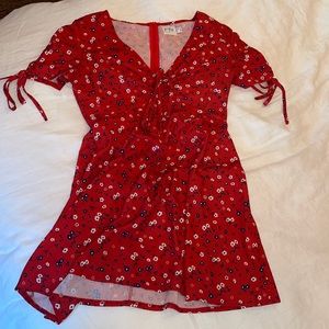 Princess Polly red mini dress with little blue and white flowers, size 8